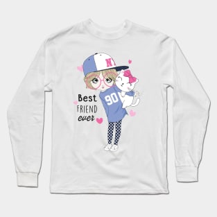 Best Friend - Cute Girl with Cat Best Friend Ever Long Sleeve T-Shirt